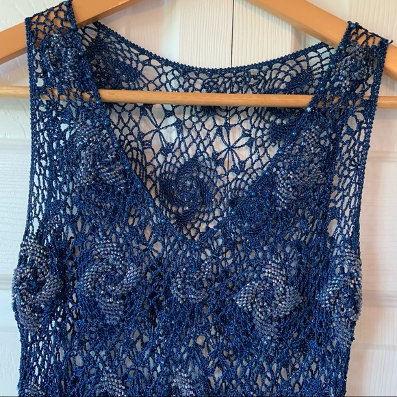 Vintage Le Château blue medium beaded tank top - Picture 5 of 6